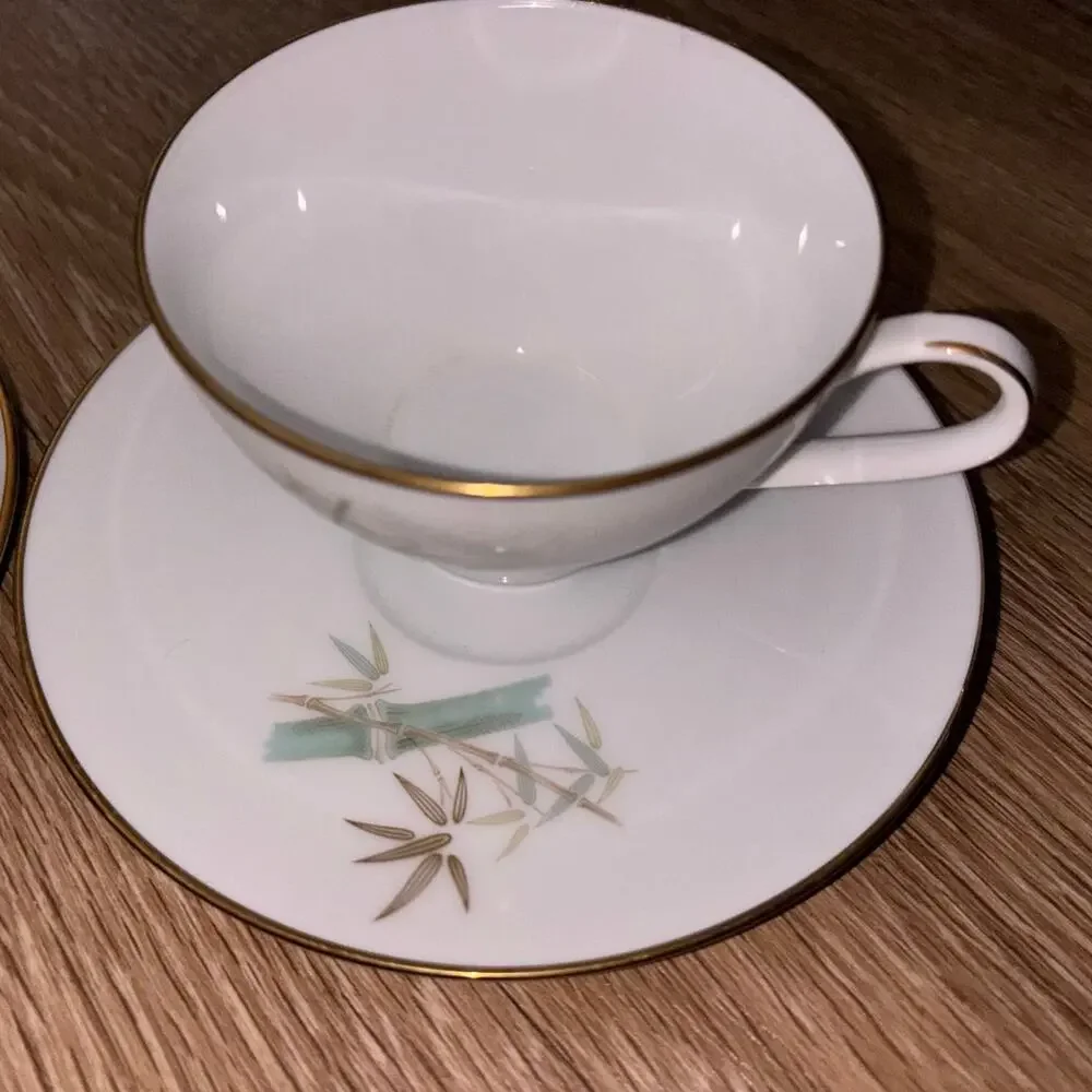 Vintage china bamboo Japan teacups and saucers Noritake box Am